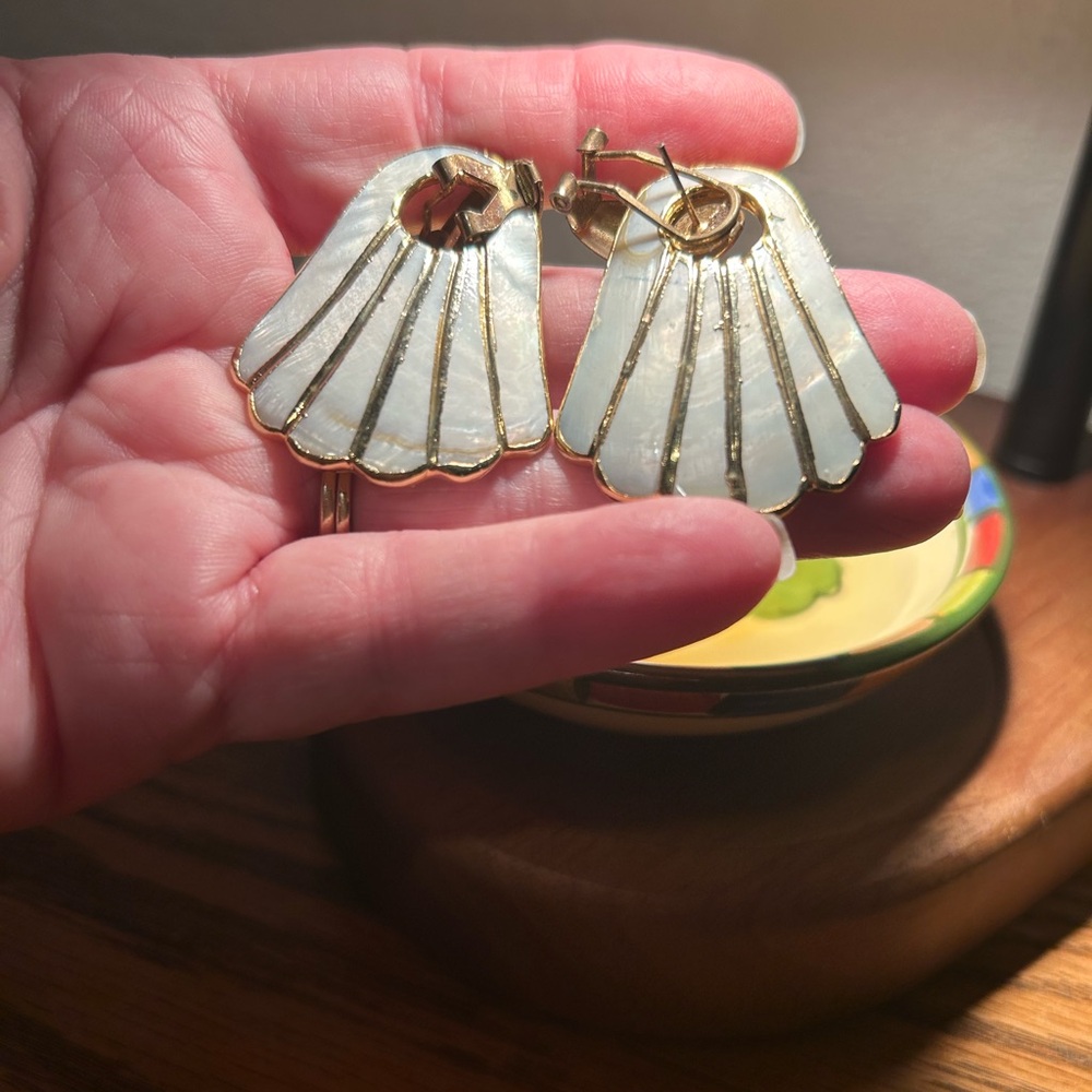 Gold and White Shell Earrings